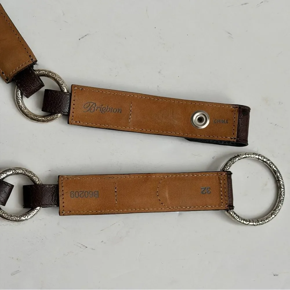 Brighton Black & Brown Leather Concho Silver Circle Buckle Belt B60209 Size 32